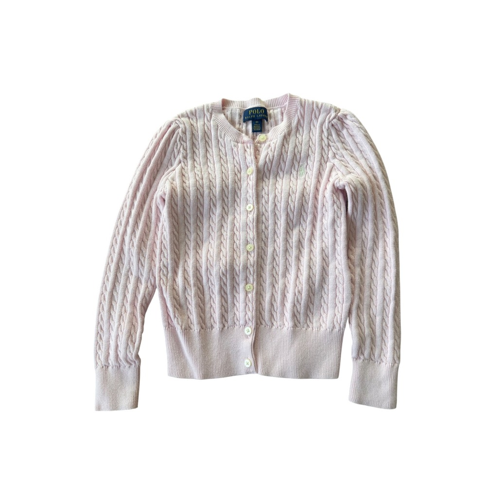 Polo Ralph Lauren Girls Light Pink Cable Knit Button Front Cardigan Sweater 6X